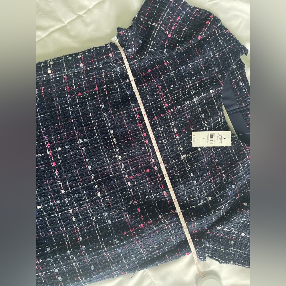 NWT LOFT Navy Tweed Shift Dress with Pink & White Flecks - Picture 4 of 5